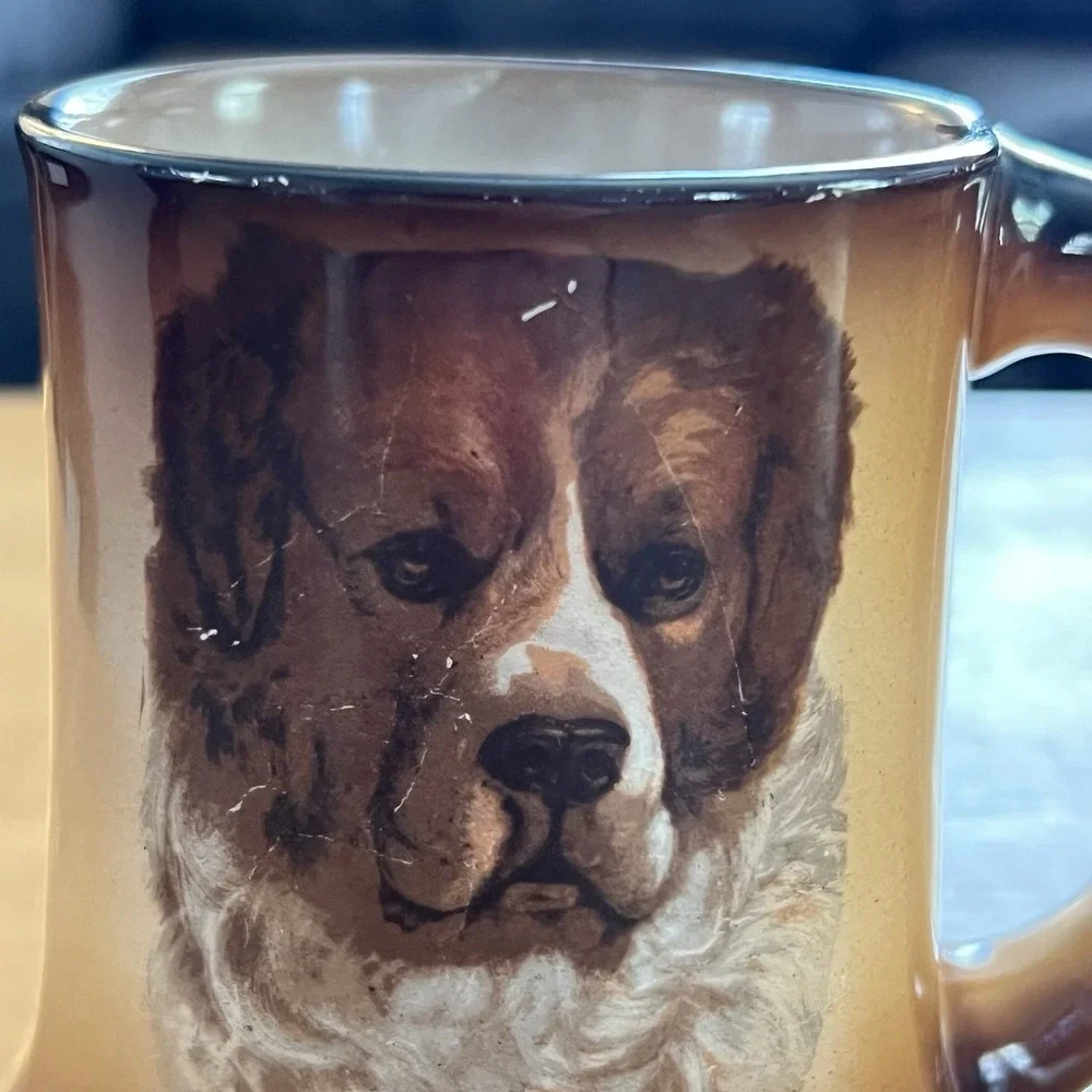 Vintage Taylor Smith Taylor TST St Bernard Dog Mug Brown Drip Glaze Coffee Cup - Picture 2 of 10